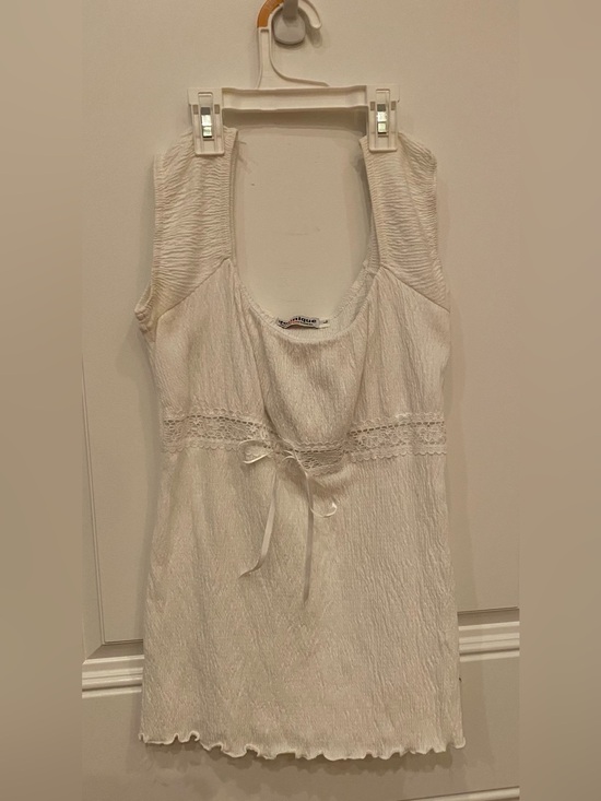 Younique Tops - Vintage Y2K White Crinkle Babydoll Top Milkmaid Coquette Lace Ribbon